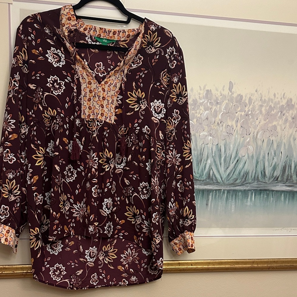 Dip Burgundy Floral Blouse